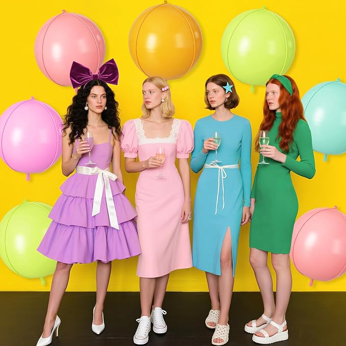 Pastel Round Foil Balloons 9 pcs,Multicolor Giant 4D Round Balloons 22 Inch for Kid's Birthday Rainbow Party Baby Shower