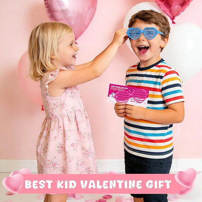 Amy&Benton 28PCS Shutter Glasses Toys with Valentines Gift Cards, Valentines Day Heart Shaped Shutter Shade Glasses for Kids Classroom Exchange Gifts Praty Prizes Bulk