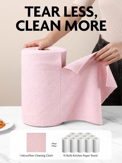 Fantasticlean Microfiber Cleaning Cloth Roll -150 Pack, Tear Away Microfiber Towels, 12" x 12", Reusable, Washable, Ultra Absorbent Dishcloth for All-Around Cleaning Supplies (Pink & Lavender)