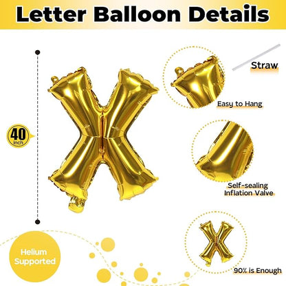 Giant X Alphabet Balloon Letters, Gold Self Inflating Custom Letter Balloons Birthday Decor, 40 Inch Helium Mylar Foil Name Word Balloons for Girls Men Anniversary Party Graduation Decoration Supplies