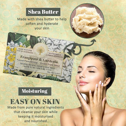 Wavertree & London Frangipani and Gardenia Scented Natural Soap (8 Bars), 7oz Moisturizing French Triple Milled Soap Bars enriched with shea butter - Pure Plant Oil Bath & Body Bars for All Skin Types