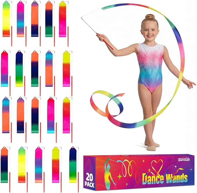 20 Pack Ribbon Dancing Wands for Kids, Rainbow Dance Ribbon Streamers,Princess Party Favors Supplies Decorations,Girls Artistic Gymnastics Twirling Ribbon Stick,Gymnastics Goodie Bag Stuffers