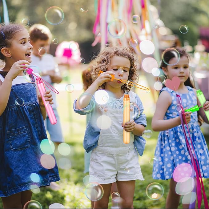 Bubble Wand, 24 Pcs Bubble Wands Bulk in 6 Colors, Bubble Party Favors for Kids, Summer Toys, Indoor Outdoor Activity, Themed Birthday, Wedding, for Girls & Boys