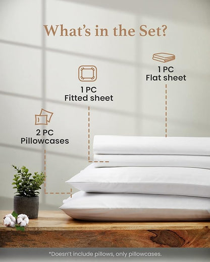 1000 Thread Count Egyptian Cotton Sheets Full Size, 4 Pc Luxury Sheets Set, Long Staple 100% Cotton Sheets for Full Size Bed, 16" Deep Pocket Hotel Style Sheets, Sateen Sheets Full, White