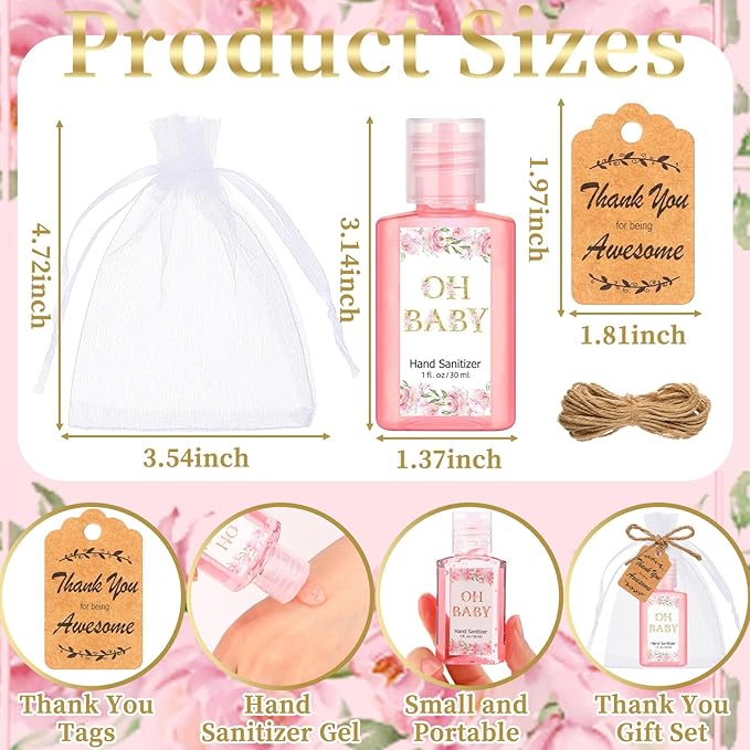 Frienda 24 Sets Baby Shower Hand Sanitizer Gift Set Travel Size Hand Sanitizers Gift Bulk Mini Sanitizer for Wedding Thank You Gifts for Guests