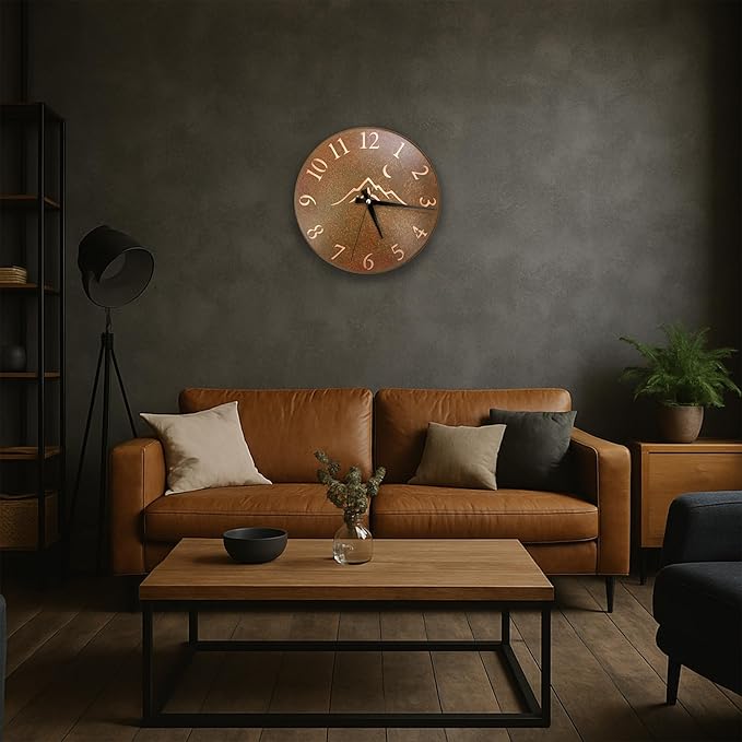 Handmade Pure Copper Wall Clock for Home Decoration, Decor Clock for Living Room, Bedroom and Kitchen, Rustic Decorative Mural Clock Art for Farmhouse (Rusty Landscape, 17.7)