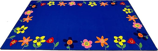 Alphabet Garden School Rug, 6' x 8'6" Rectangle, Educational Classroom Rug, Kids Learning Play Mat | Area Rug for Bedroom or Playroom