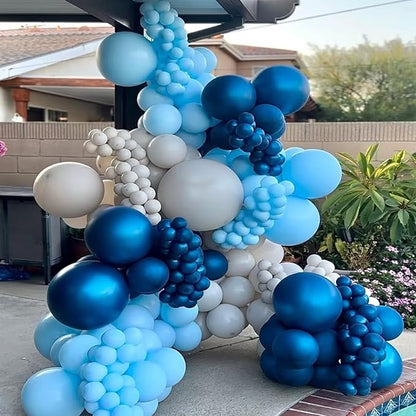 Blue Balloons Set, 65Pcs 12in Metallic Dark Macaron Baby Blue Party Balloons for Birthday Gender Reveal Baby Shower Weddind Baseball Nautical Party Decorations