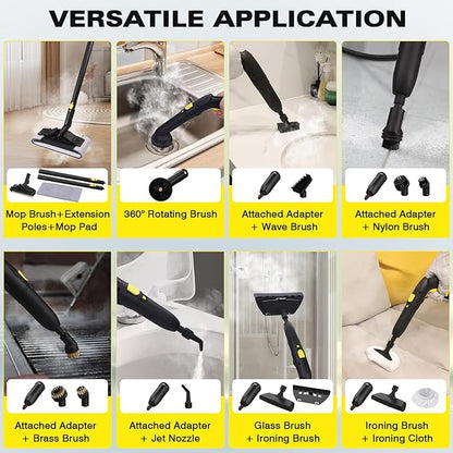 TVD Steam Cleaner, Heavy Duty Canister Steamer with 26 Accessories, Steam Mop with 5M Extra-Long Power Cord for Home Floor Cleaning, Grout, Upholstery, Car Detailing