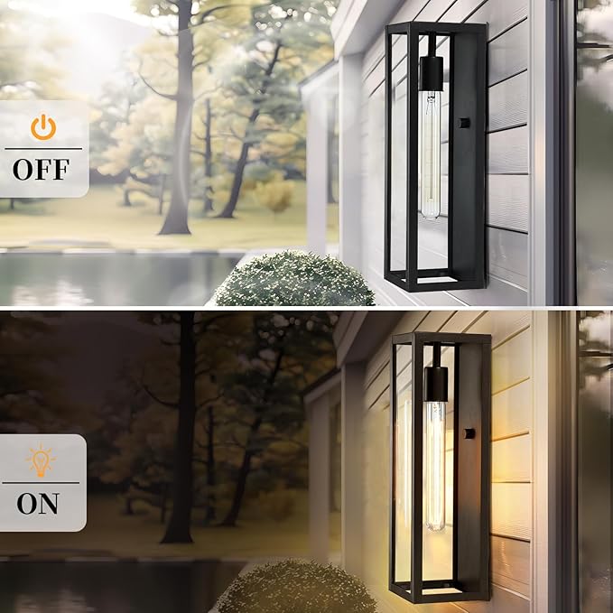 16'' Large Black Exterior Lighting Fixtures 2Pack, Waterproof Exterior Wall Light Sconces Wall Mount with Tempered Glass, Outdoor Wall Lights Porch Outside Coach Lights for Garage House
