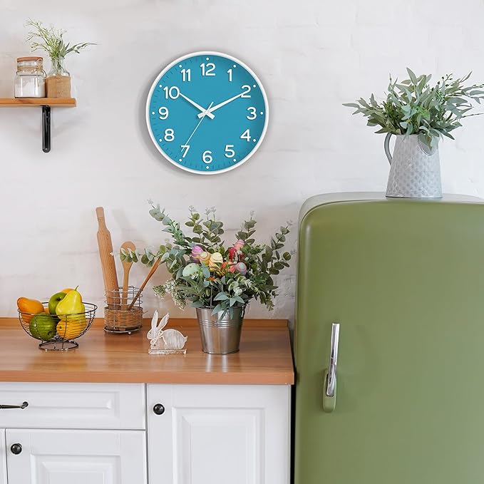 Wall Clock, Silent Wall Clocks Battery Operated 8 Inch-Modern Non Ticking Analog Clock Decorative for Kitchen Office Bathroom Bedroom(Blue)