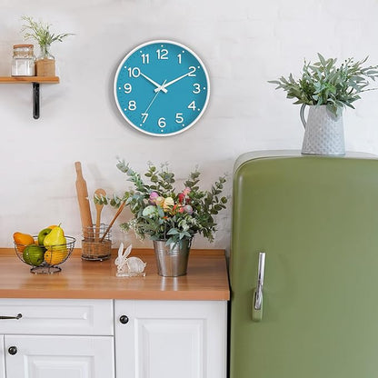 Wall Clock, Silent Wall Clocks Battery Operated 8 Inch-Modern Non Ticking Analog Clock Decorative for Kitchen Office Bathroom Bedroom(Blue)