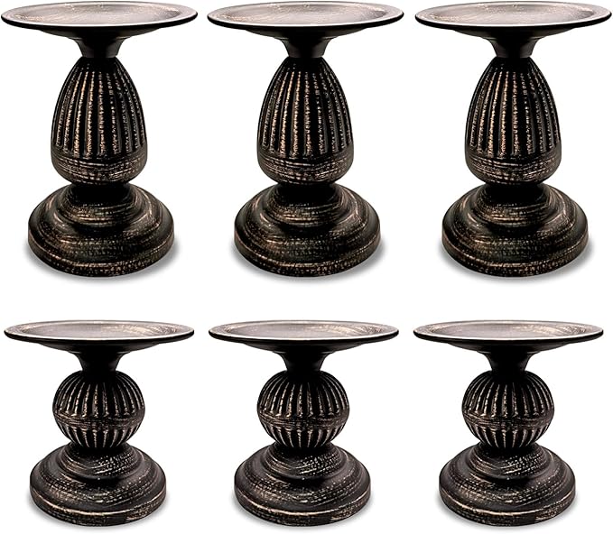 Gold Brass Vintage Candle Holders for Metal Candlestick Holders with Non-Slip Base - Stick Candle Holders for Fireplace, Party, Dining, Home, Wedding Decor(Set of 6Pcs)