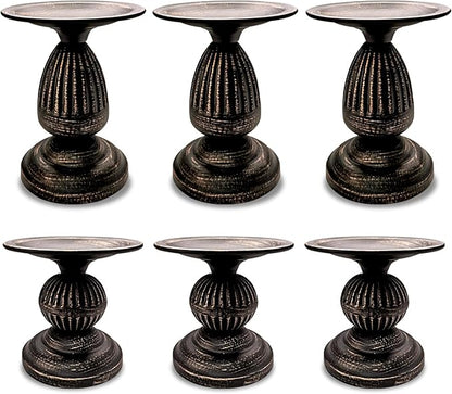 Gold Brass Vintage Candle Holders for Metal Candlestick Holders with Non-Slip Base - Stick Candle Holders for Fireplace, Party, Dining, Home, Wedding Decor(Set of 6Pcs)