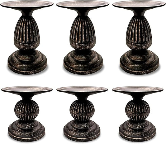 Gold Brass Vintage Candle Holders for Metal Candlestick Holders with Non-Slip Base - Stick Candle Holders for Fireplace, Party, Dining, Home, Wedding Decor(Set of 6Pcs)