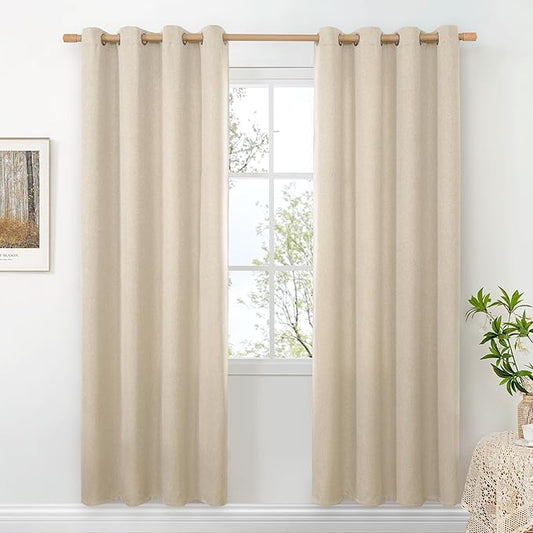 BGment Oatmeal Linen Curtains for Living Room 78 Inch Length 2 Panels Set, Country Rustic Window Drapes Textured Light Filtering for Bedroom Laundry Privacy, Each 52 Inch Wide