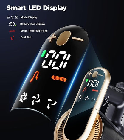 Cordless Vacuum Cleaner, 550W 45Kpa 65Mins Stick Vacuum, Self-Standing Vacuum Cleaners for Home with Wall Dock, LED Display, Anti-tangle Rechargeable Vacuum Cordless for Pet Hair/Carpet/Hard Floor