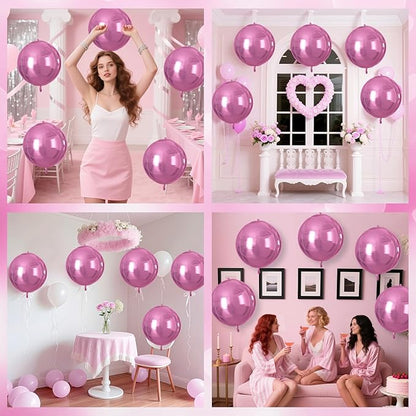 Pink Round Foil Balloons 9 pcs,Pink Giant 4D Round Balloons 22 Inch for Wedding Anniversary Valentine's Birthday Party Decorations