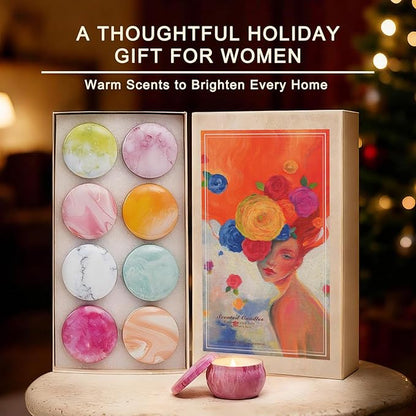 Candles, 8 Pack Artistic Floral & Fruity Candle Gift Set for Women, Paris-Inspired Oil Painting Gift Box, Scented Soy Wax Aromatherapy Candles, Beautiful Valentines Holiday Gifts for Cozy Home Décor