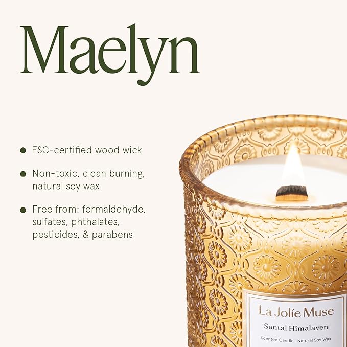 LA JOLIE MUSE Sandalwood Candle, 19 oz Wood Wicked Large Candles for Home Scented, Scented Candle Gifts for Men&Women, Long Burning Glass Jar Candles, Santal Himalayen