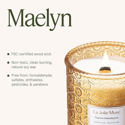 LA JOLIE MUSE Sandalwood Candle, 19 oz Wood Wicked Large Candles for Home Scented, Scented Candle Gifts for Men&Women, Long Burning Glass Jar Candles, Santal Himalayen