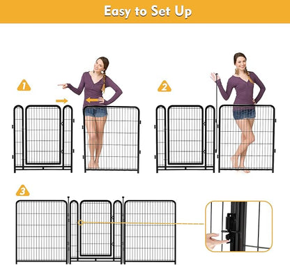 Dog Playpen 24 inch(H) 8 Panels Dog Fence Outdoor for Yard. Wide Door Low Threshold，Metal Dog Pen Heavy Duty Pet Puppy Exercise Pen for Rv Camping Garden Yard, Total 15.7 Ft(L)
