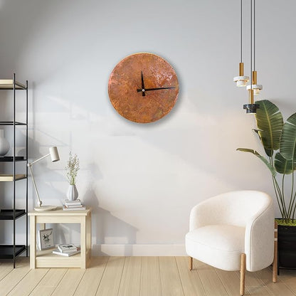 Handmade Copper Wall Clock Artisan Touch in Every Piece - Tree of Time Wall Decor Copper Clock for Living Room, Office, Kitchen & Bedroom (Rusty Clock, 11)
