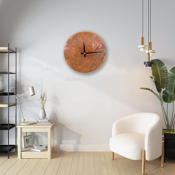Handmade Copper Wall Clock Artisan Touch in Every Piece - Tree of Time Wall Decor Copper Clock for Living Room, Office, Kitchen & Bedroom (Rusty Clock, 17.7)