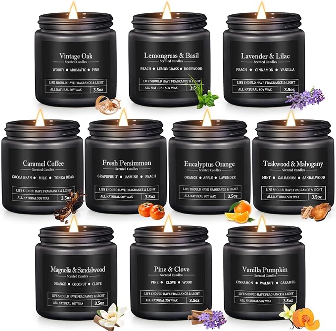 10 Pack Scented Candles Set Gifts for Men, Aromatherapy Candle Set Gift for Dad, Boyfriend, Birthday, Anniversary, Father's Day