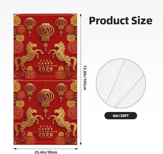 Year Of The Horse Happy Chinese New Year 2026 Door Cover Decorations Banner Flag Welcome Hanging Backdrop Sign Party Background Decor Holiday Supplies 35 * 72 Inches