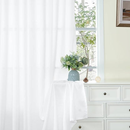 YoungsTex White Linen Curtains 68 Inch Length for Living Room, Light Filtering Semi Sheer Window Drapes with Bronze Grommet Privacy for Bedroom, 52 x 68 Inch, 2 Panels