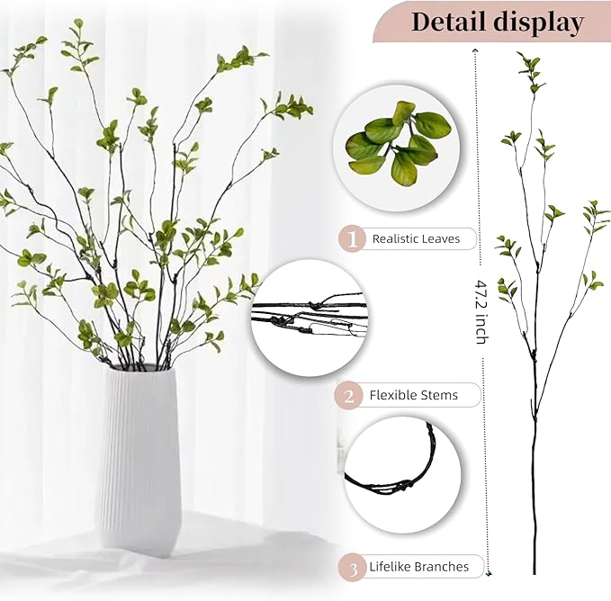 5 Pcs Artificial Ficus Branches Faux Eucalyptus Stems, 47.2 Inch Fake Greenery Stems Realistic Touch Faux Branches for Vase for Office Home Wedding Vase Filler Decoration
