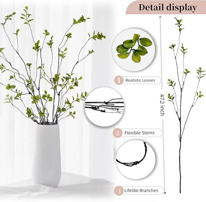 5 Pcs Artificial Ficus Branches Faux Eucalyptus Stems, 47.2 Inch Fake Greenery Stems Realistic Touch Faux Branches for Vase for Office Home Wedding Vase Filler Decoration