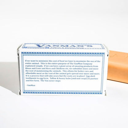 VanMan Beef Tallow and Honey Bar Soap – Pure Grass-Fed Beef Tallow for Skin with Raw Honey & Distilled Water, Unscented Soap, Hydrating & Nourishing, Clean Ingredients, 3.8oz - 1 Pack