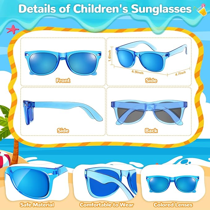 Party Favor Sunglasses for Kids, Boys Girls Age 3-8 Birthday Sunglass with UV 400 Protection, Neon Glasses for Valentines Easter Children Day Gifts, Summer Beach Goodie Bags Stuffers - 12 Packs