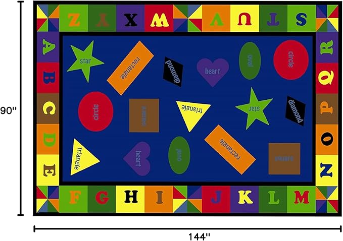 Colorful Shapes Preschool Rug with Bright Colors, 7'6" x 12' Rectangle, Multicolored, Educational Classroom Rug, Kids Learning Play Mat | Area Rug for Bedroom or Playroom