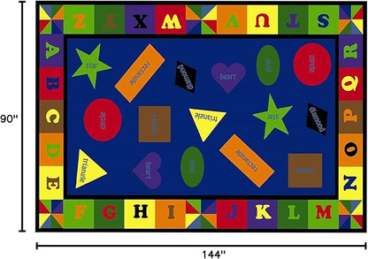Colorful Shapes Preschool Rug with Bright Colors, 7'6" x 12' Rectangle, Multicolored, Educational Classroom Rug, Kids Learning Play Mat | Area Rug for Bedroom or Playroom