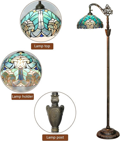 Tiffany Floor Lamp Vintage Standing Lamp Green Stained Glass Floor Light Rustic Corner Gooseneck Floor Lamp with Adjustable Angle for Home Decor Living Room Bedroom 12X12X63 Inches