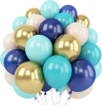 Balloon Teal and Gold, 60 Packs 12 Inch Teal Mint Green Metallic Chrome Gold and Navy Blue Balloons for Baby Shower Birthday Anniversary Communion Wedding Graduation Decorations