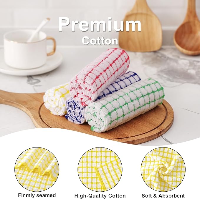 Kitinjoy Cotton 6 Pack Terry Kitchen Towels, 16 x 25 Inches Super Soft and Absorbent Dish Towels, Quick Drying Hand Towels for Kitchen Drying, Yellow