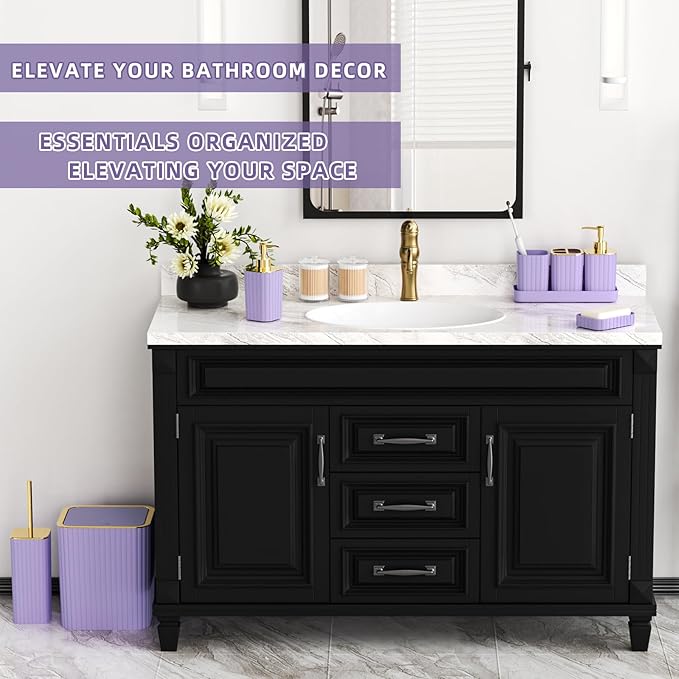 Bathroom Accessories Set - Gorgeous Bathroom Set, 10PC Purple Bathroom Accessory Set, Toilet Brush, Trash Can & Soap Dispenser