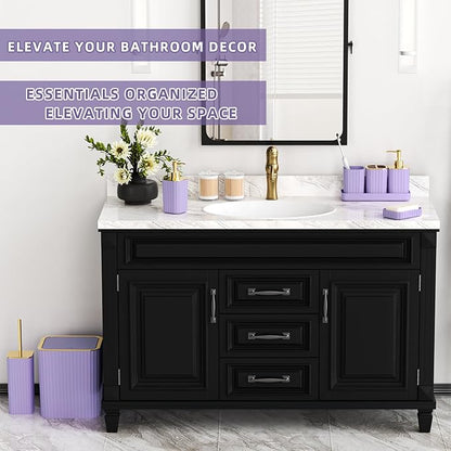 Bathroom Accessories Set - Gorgeous Bathroom Set, 10PC Purple Bathroom Accessory Set, Toilet Brush, Trash Can & Soap Dispenser