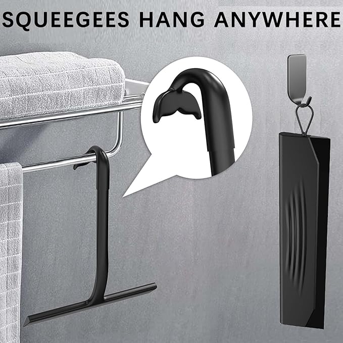 Shower Squeegee for Glass Doors, All-One-Piece Silicone with Built-in Hook Design for Easy Hanging and Cleaning, for Bathroom, Glass, Kitchen, Tile Wall, Car