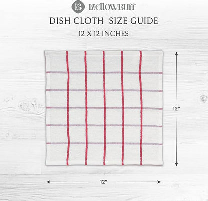 100% Cotton Terry Dish Cloth & Dish Towel, 6 Pack, Super Soft and Absorbent Kitchen Towels, Perfect for Kitchen Cleaning and Dish Washing (RED (Solid and Checks) 8 Pack)