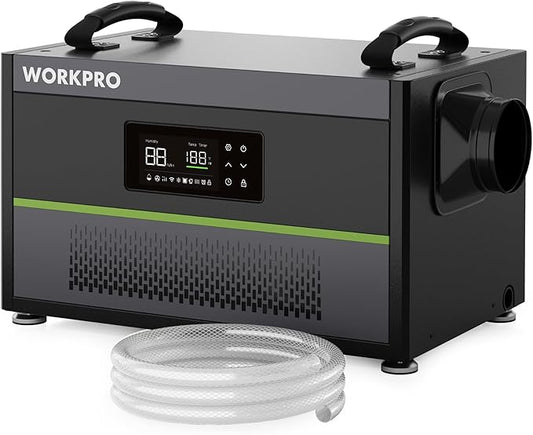 WORKPRO Crawl Space Dehumidifier, 145 Pint Commercial Dehumidifier for Basement, Warehouse and Garage, Covers 6000Sq. Ft, Drain Hose, Automatic Defrost, Memory Starting and Washable Filter