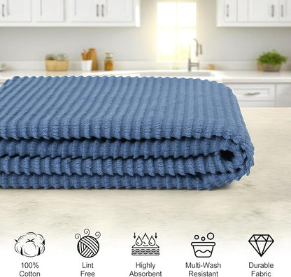 Homaxy Premium Kitchen Towels (18"x 28", 8 Pack), Large 100% Cotton Kitchen Hand Towels, Ultra Absorbent Ribbed Terry Tea Towels Set with Hanging Loop, Navy Blue
