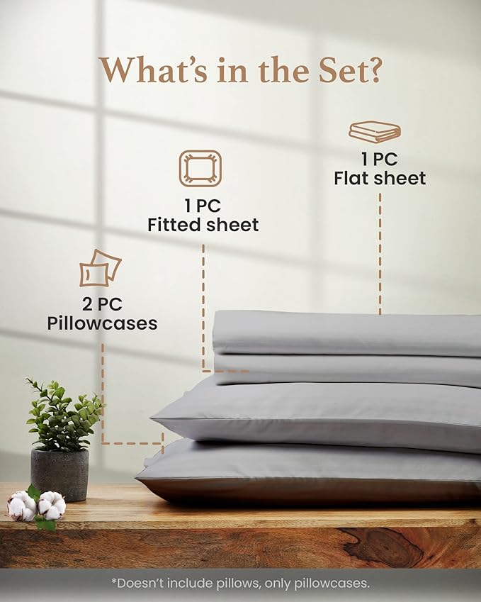 Good Sleep Bedding 1000 Thread Count Egyptian Cotton Sheets Queen Size, 4 Pc Luxury Sheets Set, 16" Deep Pocket Hotel Style Sheets, Light Gray