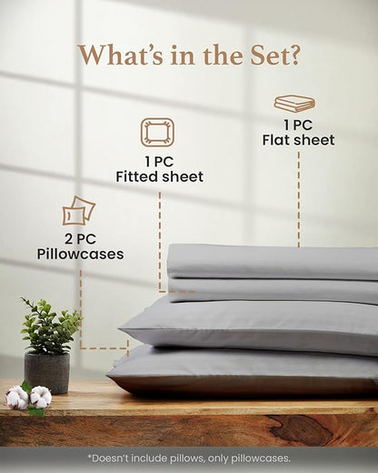Good Sleep Bedding 1000 Thread Count Egyptian Cotton Sheets Queen Size, 4 Pc Luxury Sheets Set, 16" Deep Pocket Hotel Style Sheets, Light Gray