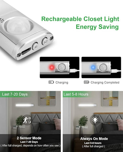 Under Cabinet Lighting, 80 LED Motion Sensor Light Indoor, Rechargeable Closet Light, 3 Color Temps Under Cabinet Lights, Wireless Dimmable Under Counter Lights for Kitchen, Pantry (5 Pack)