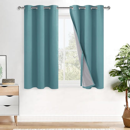 XWZO 100% Blackout Curtains - Thermal Insulated Black Liner Curtains, Noise Reducing and Heat Blocking Drapes for Hall and Studio Windows with Tiebacks, Stone Blue, W42 x L54, Set of 2